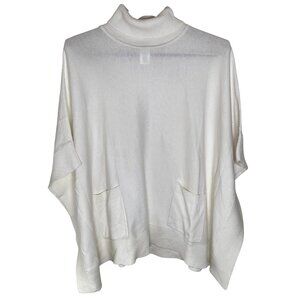 Michael Kors Womens Turtleneck Poncho Sweater With Pockets XL White Cotton Blend